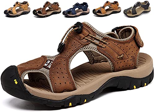 Asifn Herren Outdoor Wandern Leder Sandalen Wasserschuhe Rutschen Geschlossene Zehe Sport Sandalen Gehen Fischer Klettern Sommer（Dunkelbraun,47/48 EU,47 Markengröße von Asifn