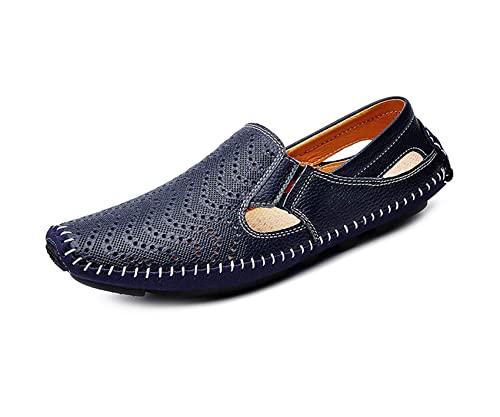 Asifn Herren Ledersandalen Bequeme Bootsschuhe Sommer Outdoor Anti-Rutsch Atmungsaktive Weiche Slipper Flache Müßiggänger（Blau,42/43 EU,43 Markengröße von Asifn