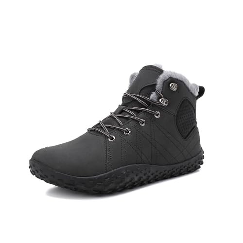 Asifn Herren-Schneestiefel Winter Warm Gefütterte Rutschfeste Wanderstiefel Outdoor Leichte Wasserdichte Barfußstiefel Schwarz 44 EU von Asifn