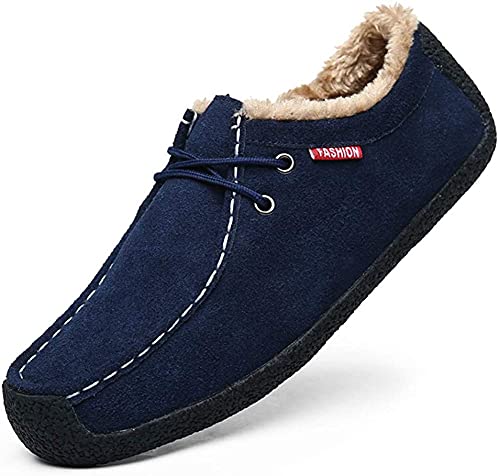 Asifn Herren Slip On Mokassin Hausschuhe Male Loafers Wildleder Indoor Outdoor Boot Schuhe Casual Fuzzy Comfy Schuhe Memory Foam（Blau,40/41 EU,41 Markengröße von Asifn