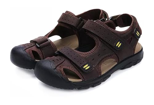 Asifn Herren Sport Wandern Sandalen Einstellbare Casual Athletic Fischer Strand Leder Geschlossene Zehe Anti-Kollision Sommer（Braun,44/45 EU,44 Markengröße von Asifn