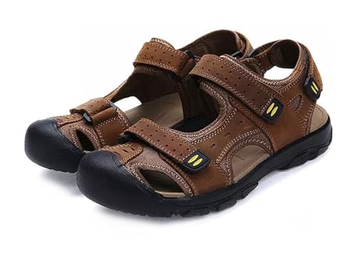 Asifn Herren Sport Wandern Sandalen Einstellbare Casual Athletic Fischer Strand Leder Geschlossene Zehe Anti-Kollision Sommer（Gelb,42/43 EU,42 Markengröße von Asifn