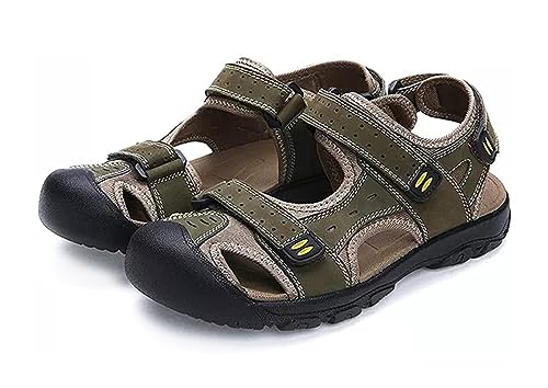 Asifn Herren Sport Wandern Sandalen Einstellbare Casual Athletic Fischer Strand Leder Geschlossene Zehe Anti-Kollision Sommer（Grün,40/41 EU,40 Markengröße von Asifn