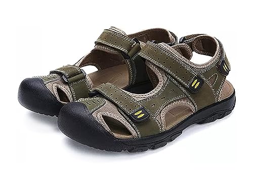 Asifn Herren Sport Wandern Sandalen Einstellbare Casual Athletic Fischer Strand Leder Geschlossene Zehe Anti-Kollision Sommer（Grün,42/43 EU,42 Markengröße von Asifn