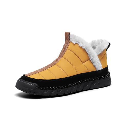 Asifn Herren Winter-Schneestiefel Mit Fell Gefütterte Warme Wanderstiefel Lässige Leichte Wasserdichte Gelb 38 EU von Asifn