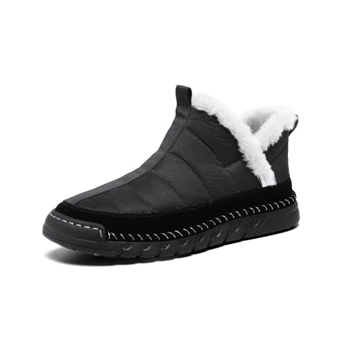 Asifn Herren Winter-Schneestiefel Mit Fell Gefütterte Warme Wanderstiefel Lässige Leichte Wasserdichte Schwarz 41 EU von Asifn