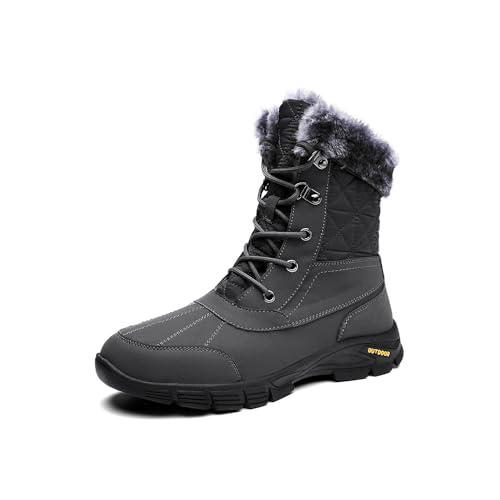 Asifn Herren Winter-Schneestiefel Warm Gefüttert Mit Fell Rutschfest Leicht Komfortabel Lässige Outdoor-Wanderstiefel Grau 43 EU von Asifn