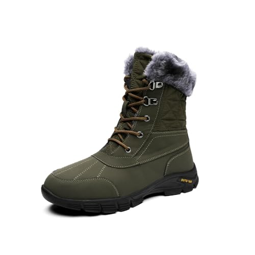 Asifn Herren Winter-Schneestiefel Warm Gefüttert Mit Fell Rutschfest Leicht Komfortabel Lässige Outdoor-Wanderstiefel Grün 38 EU von Asifn
