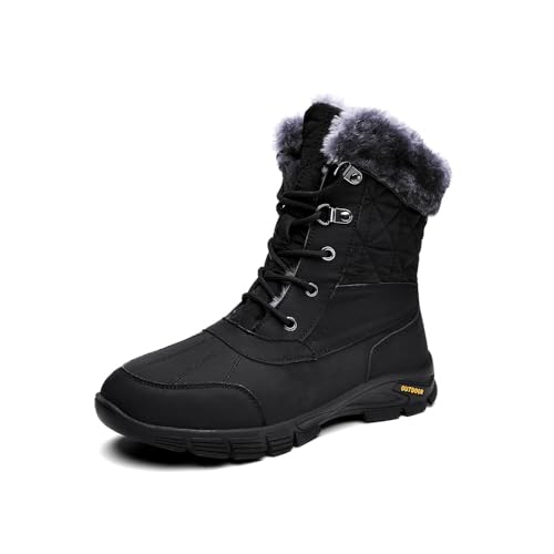Asifn Herren Winter-Schneestiefel Warm Gefüttert Mit Fell Rutschfest Leicht Komfortabel Lässige Outdoor-Wanderstiefel Schwarz 47 EU von Asifn