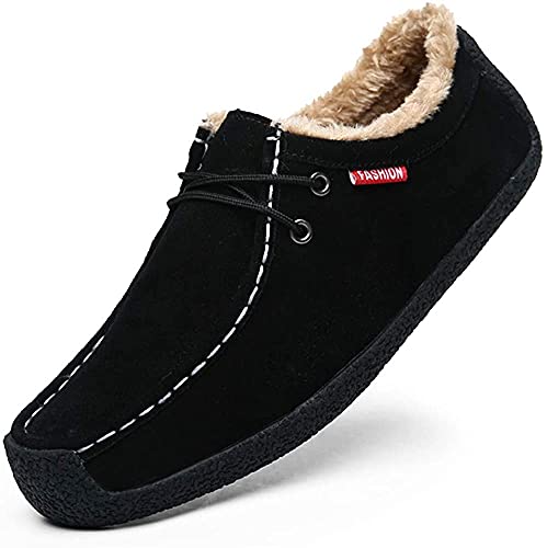 Asifn Herren Slip On Mokassin Hausschuhe Male Loafers Wildleder Indoor Outdoor Boot Schuhe Casual Fuzzy Comfy Schuhe Memory Foam（Schwarz,42/43 EU,43 Markengröße von Asifn