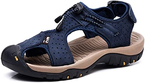 Asifn Herren Outdoor Wandern Leder Sandalen Wasserschuhe Rutschen Geschlossene Zehe Sport Sandalen Gehen Fischer Klettern Sommer（Blau,47/48 EU,47 Markengröße von Asifn