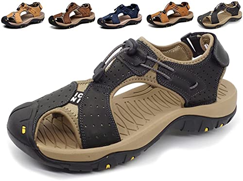 Herren Outdoor Wandern Leder Sandalen Wasserschuhe Rutschen Geschlossene Zehe Sport Sandalen Gehen Fischer Klettern Sommer（Schwarz,39/40 EU,39 Markengröße von Asifn