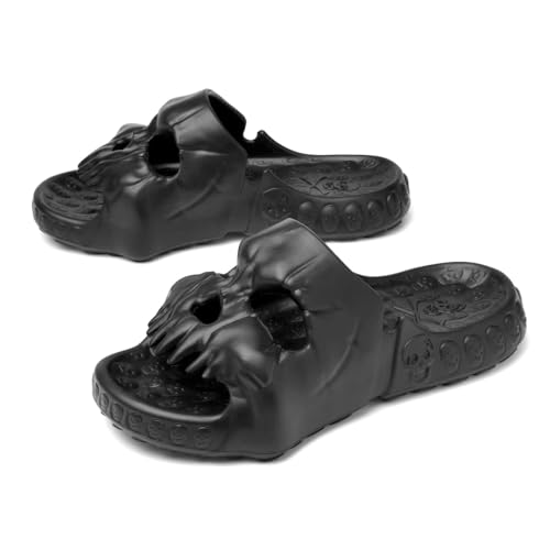 Asifn Schädel Rutschen Dusche Hausschuhe für Frauen Männer Haus Sandalen EVA Dicke weiche offene Zehe auf Indoor Outdoor Strand Pool Sandalen （Schwarz,40/41 EU von Asifn