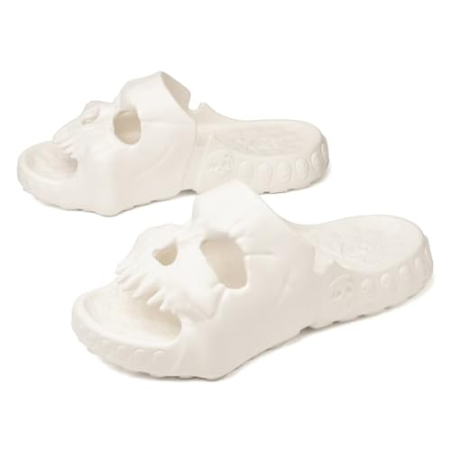 Asifn Schädel Rutschen Dusche Hausschuhe für Frauen Männer Haus Sandalen Eva Dicke weiche offene Zehe auf Indoor Outdoor Strand Pool Sandalen （weiß,40/41 EU von Asifn