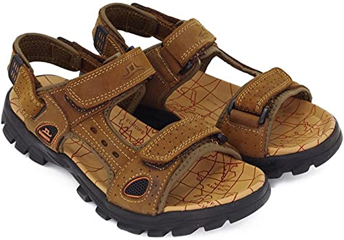 Asifn Travel Wandersandalen Herren Wandern Fischer Leder Strandschuhe Sportfischer rutschfeste Wasser Offener Riemen Klettverstellbare Wandersandalen（Braun,43/44 EU,43 Markengröße von Asifn