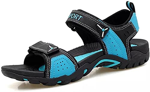 Asifn Weiche Männer Frauen Ledersandalen Wasserdicht Offene Zehe Einstellbare Outdoor Wandern Atmungsaktiv Bequeme Sandale für Sommer Strand（Blau,37/38 EU,38 Markengröße von Asifn