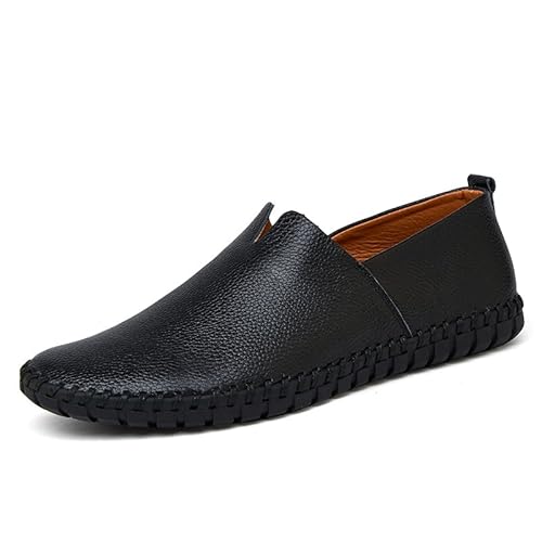 Atmungsaktive Herren Slip-On Loafers Casual Walking Schuhe Lightweight Driving Flat Shoes Echtes Leder Soft Comfy Mokassin für Männer（Schwarz,38 EU von Asifn