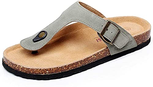 Damen Slide Herren Kork Fußbett Sandale Flache Einstellbare Lederriemen Schnalle Casual Offene Zehe Schuhe Wildleder Flip-Flops Sommer（Grün,40/41 EU,41 Markengröße von Asifn
