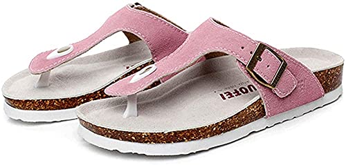 Damen Slide Herren Kork Fußbett Sandale Flache Einstellbare Lederriemen Schnalle Casual Offene Zehe Schuhe Wildleder Flip-Flops Sommer（Rosa,38/39 EU,40 Markengröße von Asifn