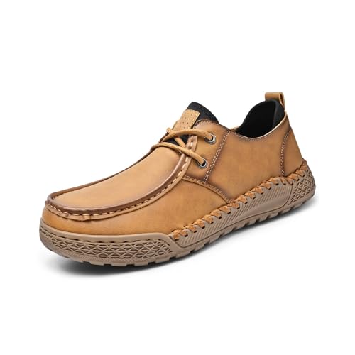 Herren Leder Oxfords Business Casual Loafers Bequeme Leichte Atmungsaktive rutschfeste Autoschuhe Braun 43 EU von Asifn