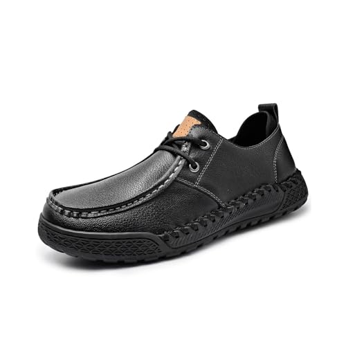 Herren Leder Oxfords Business Casual Loafers Bequeme Leichte Atmungsaktive rutschfeste Autoschuhe Schwarz 44 EU von Asifn