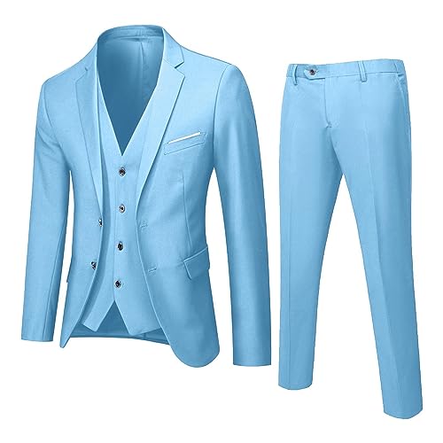 Anzug Herren Sommer Herren 3 Teilig Anzug 2-Knopf Slim Fit Anzüge Einreiher Sakko Weste Hose für Business Hochzeit Suits Regular Men's Sommeranzug Komplett Set Slim Fit Leicht Sakko Zara von Asija