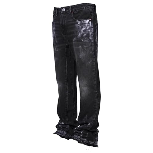 Asija Angebote des Tages Heute Flared Jeans Herren Y2K Streetwear Baggy Jeans mit Tintenspritzer-Design und Taschen Bootcut Denim Freizeithose im Hip Hop Cowboy Style Patchwork Design Farbspritzern von Asija