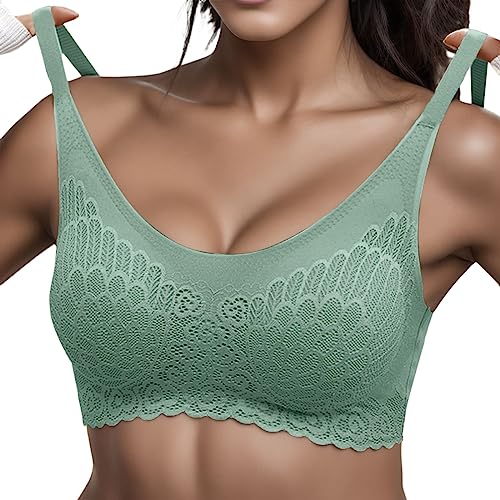 Asija BH Damen Spitze Entlastungs Ohne Bügel BH Große Brüste Starker Halt Gepolstert Top Mit Integriertem BH Sport BH Push Up Bügelloser Seamless Schlaf BH Damen Große Größen Grün XL von Asija