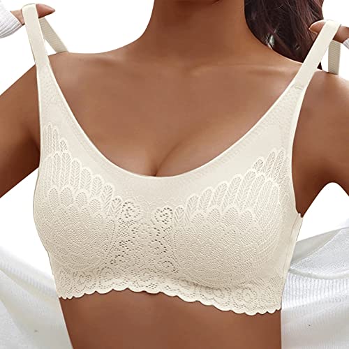 Asija BH Damen Spitze Entlastungs Ohne Bügel BH Große Brüste Starker Halt Gepolstert Top Mit Integriertem BH Sport BH Push Up Bügelloser Seamless Schlaf BH Damen Große Größen Weiß L von Asija