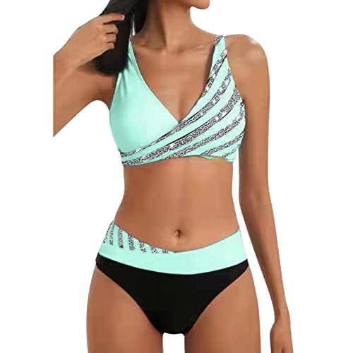 Asija Bikini Damen Set Bauchweg Große Größe V Ausschnitt Brüste Badeanzug High Waist Push Up Sport Sexy überkreuztes Blumenmuster Bademode Bauchkontrolle Zweiteilige Bademode Sommer Karneval Swimsuit von Asija