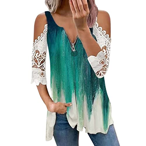 Asija Bluse Damen, Damen Bluse Elegant Lose Hemd mit 3/4 Arm Knopf T-Shirts Tunika Chiffon Oberteile V-Ausschnitt Fledermausärmel Tops von Asija