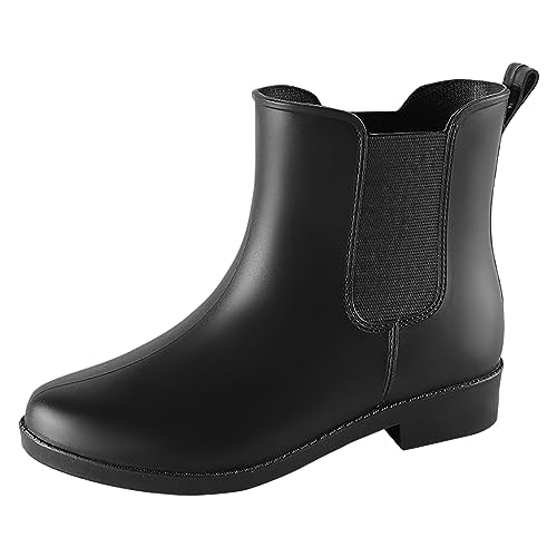 Asija Gummistiefel Damen Kurz Boots Stiefeletten Wasserdicht Rutschfest Regenstiefel Damen Gummistiefeletten Outdoor Winddicht Gummistiefeletten Stiefel Schwarz Braun Blau Rot Eu Low-Heeled Einfarbig von Asija