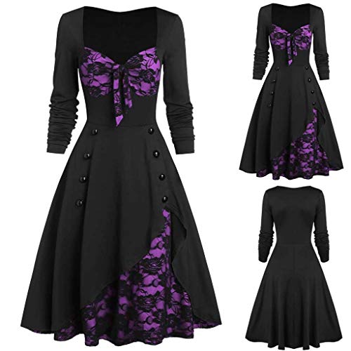 Asija Halloween Cosplay Damen Damen Mittelalter Kleid Gothic Kleider, Steampunk Lace Up Kleid, Vintage Langarmkleid, Karneval Party Cosplay Halloween Kostüm Damen Halloween Elegante Kleider Damen von Asija