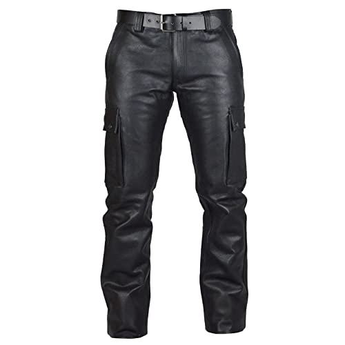 Asija Hosen Herren Slim Fit Pocket Punk Retro Goth Mode Hosen Lederhosen,Slim Fit Hose aus PU Leder Elastisch Bikerhose Lederjeans für Winter Winddicht und Wasserdicht von Asija