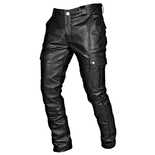 Asija Hosen Herren Slim Fit Pocket Punk Retro Goth Mode Hosen Lederhosen,Slim Fit Hose aus PU Leder Elastisch Bikerhose Lederjeans für Winter Winddicht und Wasserdicht von Asija