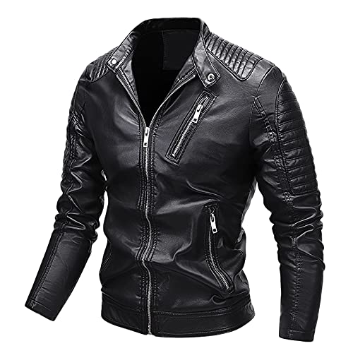 Asija Lederjacke Herren,Lederjacke Kunstlederjacke Kunstleder Farbvarianten Herren Jacke Bikerjacke Übergangsjacke Herrenjacke Leder Echtlederjacke Echtleder Wildleder Biker SCHWARZ von Asija