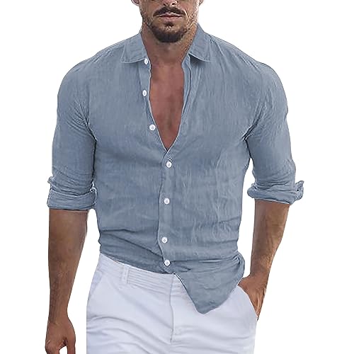 Asija Leinenhemd Herren Langarm Musselin Hemd Einfarbig Hawaii Stehkragenhemd Lässig Strandhemden Slim Fit Regular Sommerhemd Dünne Button-Down Freizeithemd Leicht Atmungsaktiv Hemden deals of the day von Asija