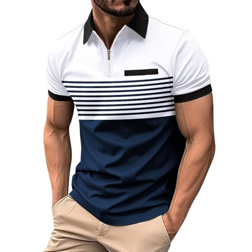 Asija Poloshirts für Herren 2024 Poloshirt-Kontrast Kurzarm Polohemd Male Polo Klassisches Männer Knopfleiste Polohemd M-3XL Kurzarm Poloshirt Atmungsaktiv Schnelltrocknend Tshirt von Asija