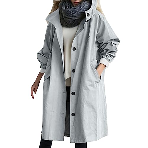 Asija Regenparka Tailliert Wasserdichte Jacke Winddicht Wasserdicht Windjacke Mit Tasche Damen Verdickter Trenchcoat Windbreaker Sportjacke Übergangsjacke Lang Windbreake Regenponcho Wandern Rucksack von Asija