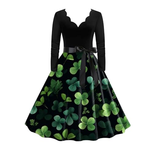 Asija St. Patrick's Day Kostüm Damen Kleeblatt Irisches Glücklich Kleeblatt Grün Kleid Langarm Ausschnitte Partykleid Große Größen Abendkleider Freizeitkleid Elegant Rockabilly Knielang für Frauen von Asija