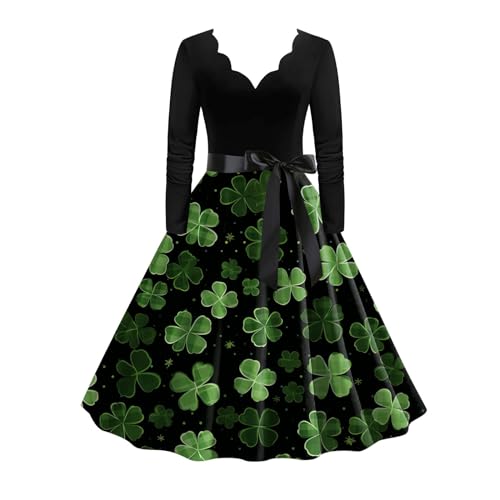Asija St. Patrick's Day Kostüm Damen Kleeblatt Irisches Glücklich Kleeblatt Grün Kleid Langarm Ausschnitte Partykleid Große Größen Abendkleider Freizeitkleid Elegant Rockabilly Knielang für Frauen von Asija
