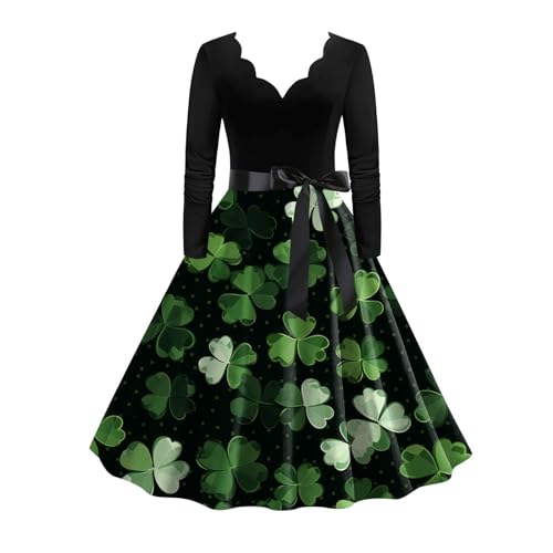 Asija St. Patricks Day Kostüm Damen Partykleid GlitzergüRtel FüR Abendkleid Grün Langarm Rundhalskleid Patchwork St. Patrick's Day Irisches Glücklich Kleeblatt Abendkleider Abenddruck Party von Asija