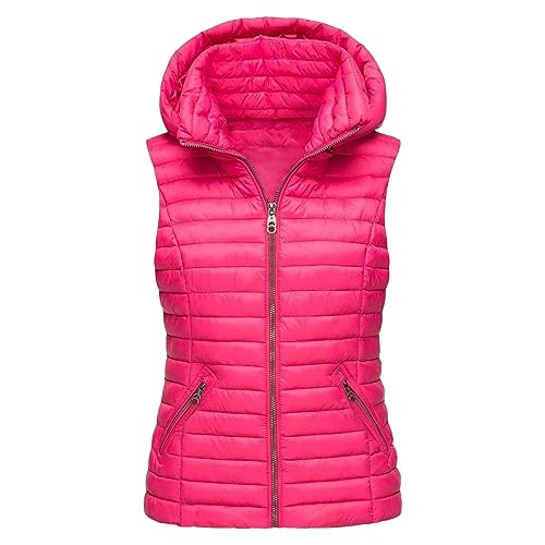 Asija Steppjacke Damen Leicht Unisex Steppweste äRmellos mit Kapuze Unifarben Daunenweste mit ReißVerschluss Outdoor Winterweste Weste mit Taschen Warm Waistcoat Leichte üBergangsjacke Freizeitweste von Asija