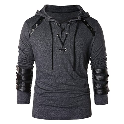 Asija Strickpullover Herren V Ausschnitt Top Herren Coat mit Schnürung Elegantes Soft Cool Mantel Herrnen Park Schlichte Lange Ärmel Wander Tshirt Jacken Kordelzug Tops Leichtes Schlankmacher Gothi von Asija