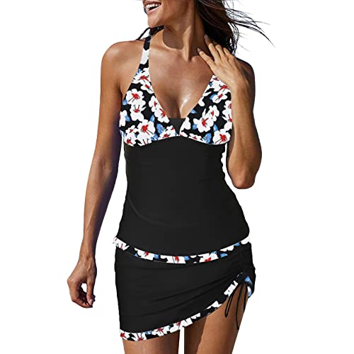 Asija Tankini Damen GroßE GrößEn Bikini Damen Push Up Bikini Mit Bügel Set Badeanzug Mit Tropenmuster Wickel Bikini Set Zweiteiler Badeanzug Bademode Damen Badeanzug Sexy V Ausschnitt Bauchweg von Asija