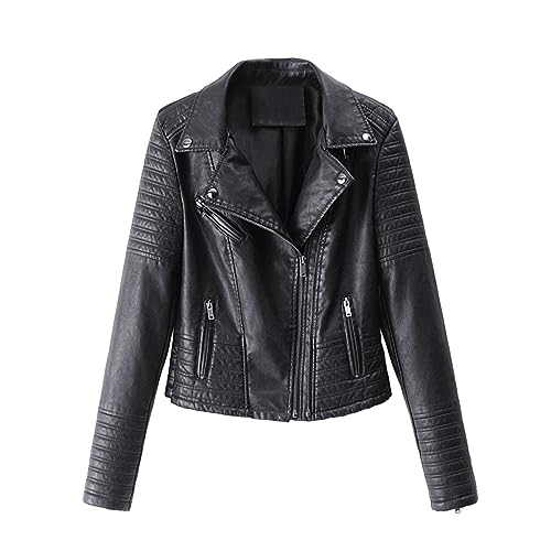 Asija Wildlederjacke Damen Lang Lederjacke Frauen Schwarz Echtlederlederjacke Cropped Damenlederjackeknopf Kurze Jacken Damenjacke Damen Atmungsaktiv Lederjacke Frauen Schwarz Cropped Damenleder von Asija