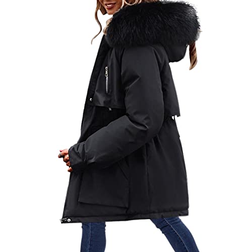 Asija Wintermantel Damen GefüTtert Winterjacke Damen Lang Warm Gefüttert Steppjacke Damen Mit Kapuze Jacke Winter Mit Fell Mäntel Frauen Innenfutter Innenfell üBergangsjacke mit Reißverschluss von Asija