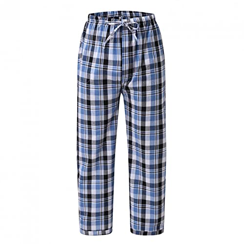 Herren Hosen Lang Schlafanzughose Karierte Printed Einfarbig Streifen Freizeithose Polybaumwolle Leichte Schlafanzug Atmungsaktive Pyjamahose für Männer Comfort Casual Loose Loungehose Frühling von Asija