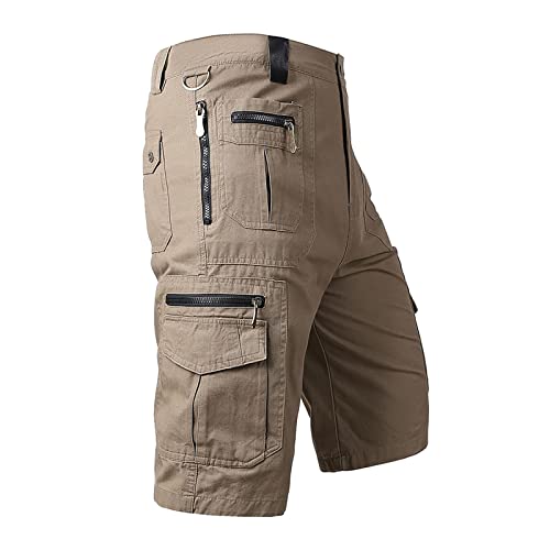 Hosen Herren,Herren Cargo Shorts Sommer Kurze Outdoor Bermuda Kurz Hose Atmungsaktiv Freizeitshorts Baumwolle Arbeitshose Gummibund Dreiviertel Hose mit Multi Taschen Dreiviertel Basic Stretch-Anteil von Asija