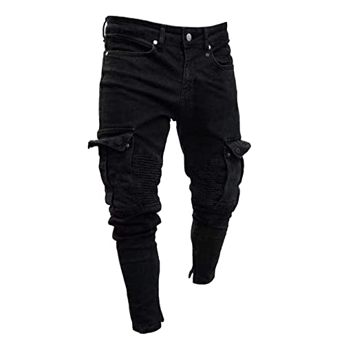 Jeans Herren Stretch,Jeans Hose Herren Cargo Harajuku Lässig Locker Punk Rock Gerade Weites Bein Hose Hohe Taille Retro Streetwear Jogger Latzhose Herren Jeans Slim Fit Jeans Herren Slim Fit von Asija